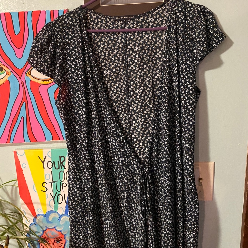 Navy blue flora wrap dress
